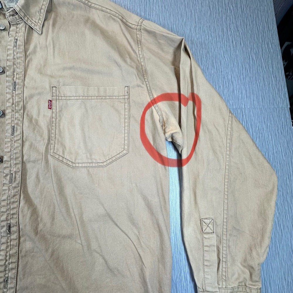 VTG 1995 Levis Denim Shirt Metal Button Long Sleeve Grunge XL RARE Golden Yellow - Picture 6 of 8